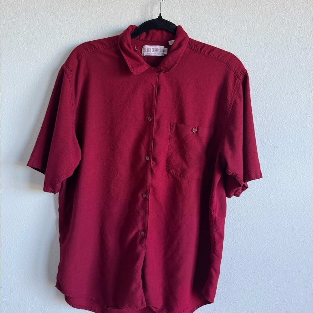 French Connection Men's Collared Burgundy Casual Button Down Shirt Size Medium